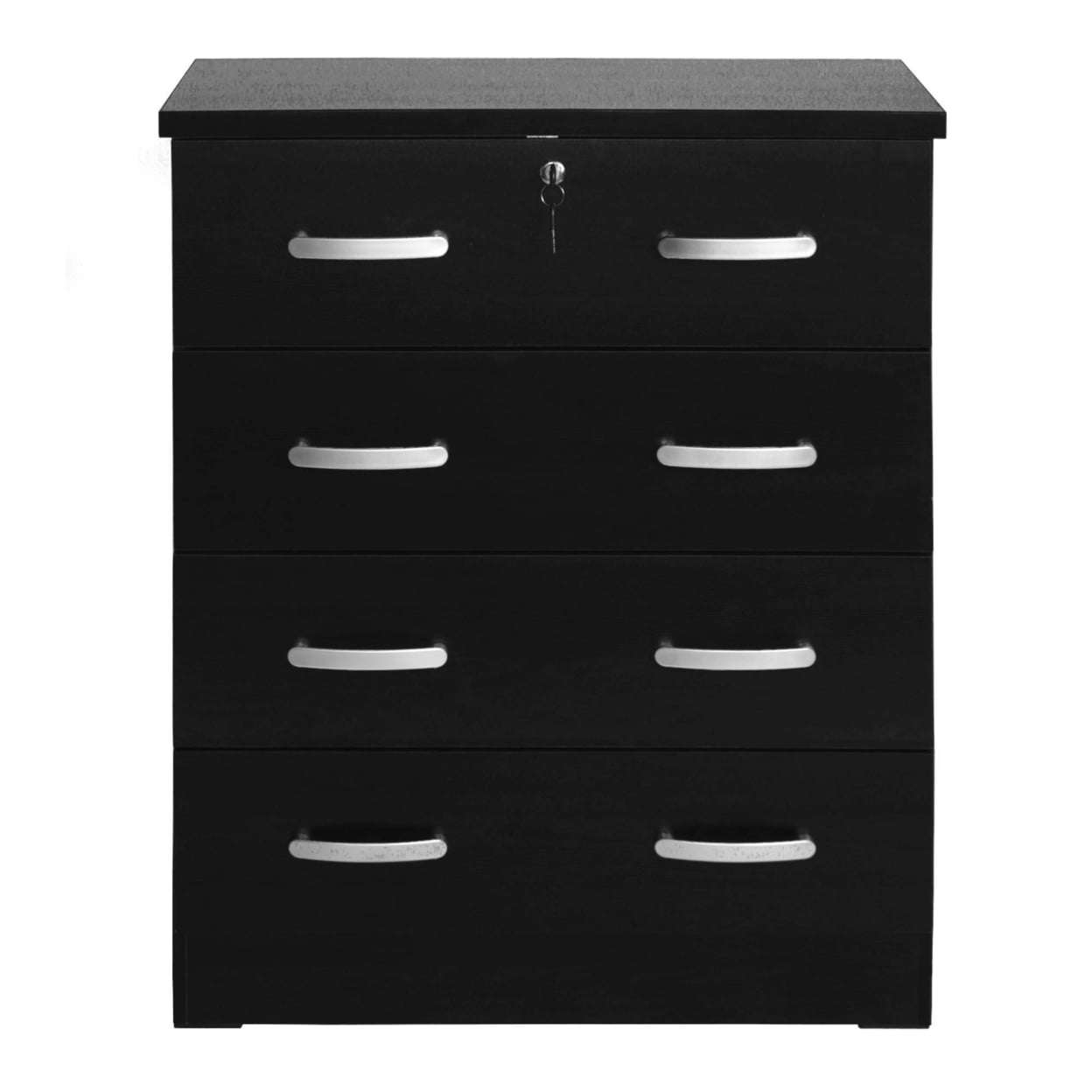 Home Furniture Cindy 4 Drawer Chest Wooden Dresser with Lock - Black