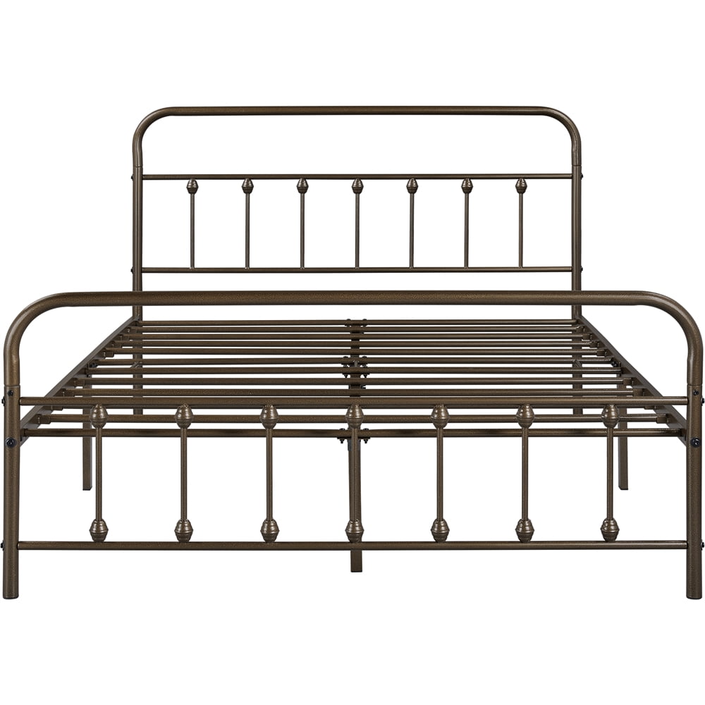 Alden Design Metal Platform Queen Bed with High Headboard, Bronze