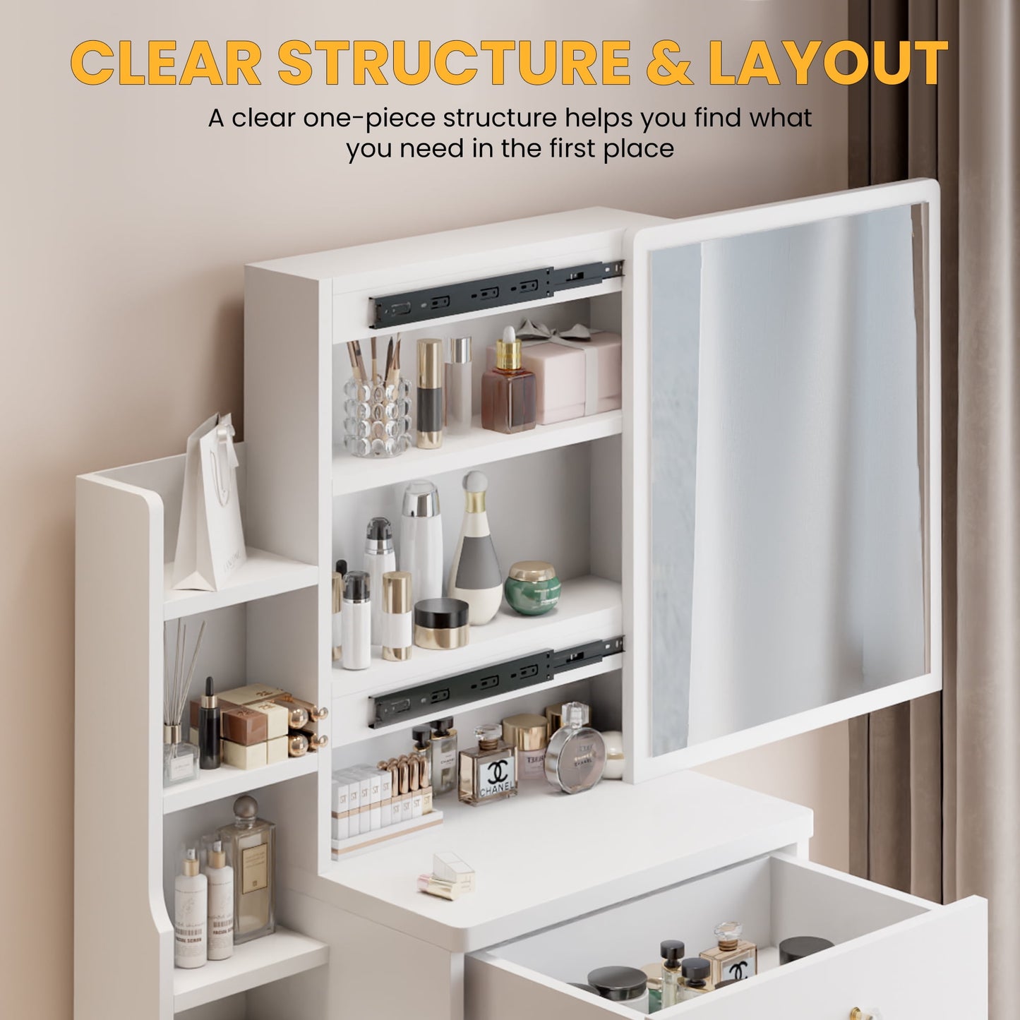 Aukfa Makeup Vanity Set Dressing Vanity Table with Mirror for Girls - White