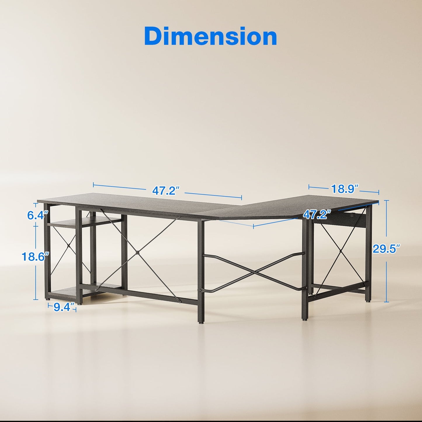 66 inch L Shaped Computer Desk with Storage Shelves, Corner Gaming Desk, Sturdy Writing Desk Workstation, Modern Wooden Desk Office Desk, Wood & Metal, Black