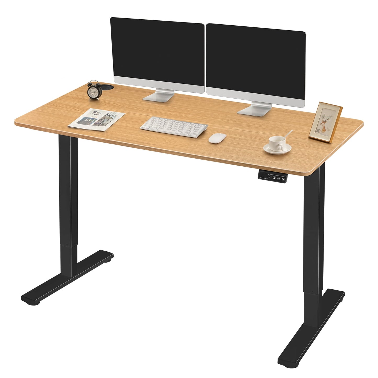Homall 48in ¡Á 24in Electric Height Adjustable Standing Desk Home Office Computer Desk Memory Preset with T-Shaped Metal Bracket, Black&Wood