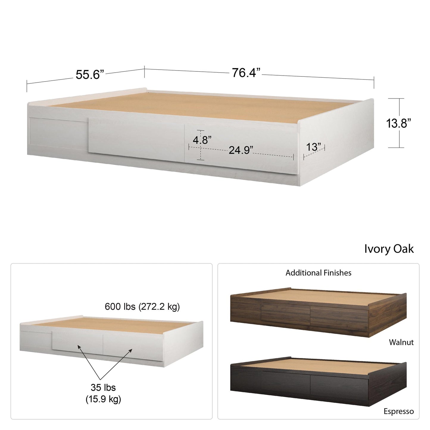 Ameriwood Home Full Platform Bed with Drawers, Espresso