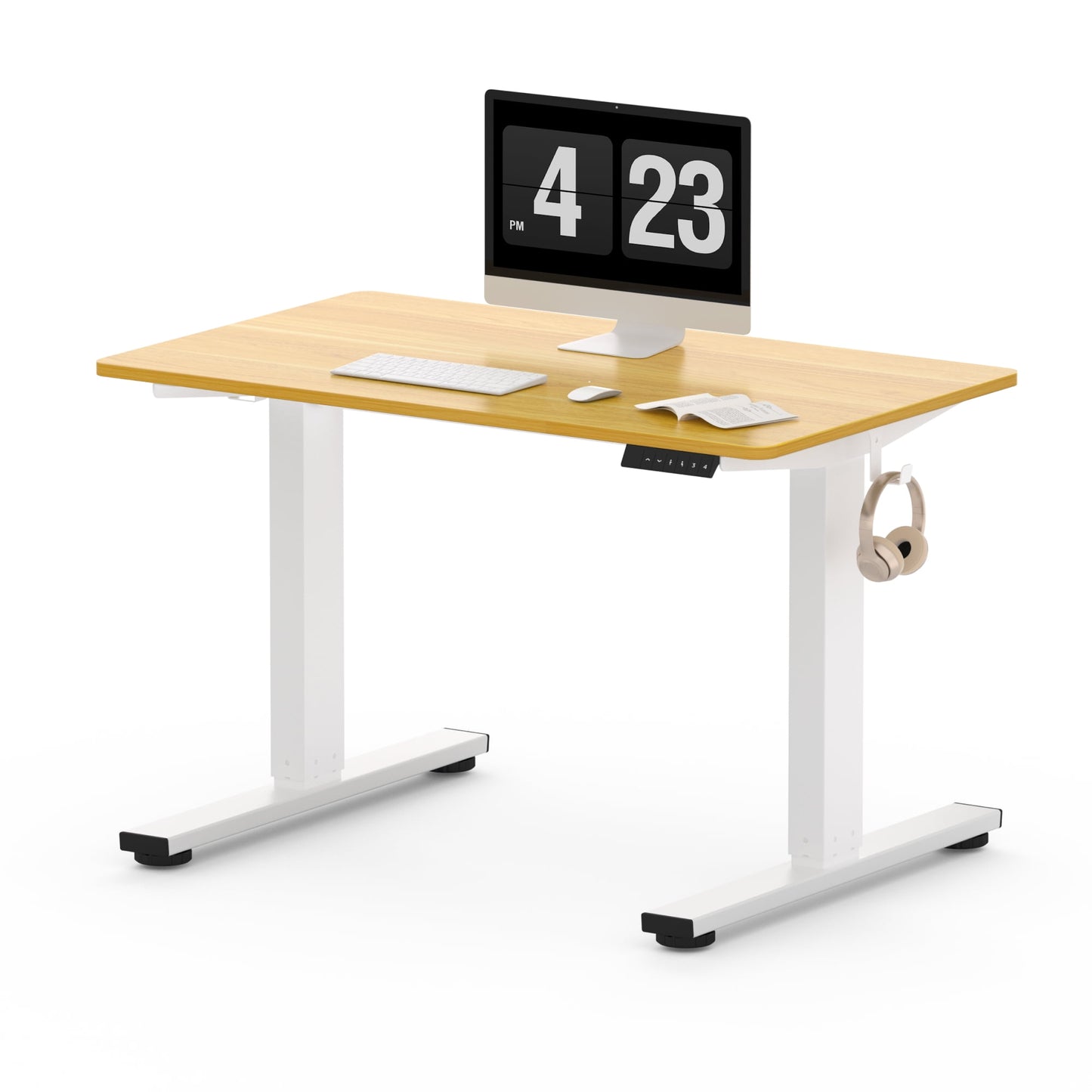ACTIVESIT 40in x24in Home Office Height Adjustable Standing Desk with Hooks, Ergonomic Electric 2-Stage Stand Up Computer Desk, White and Maple