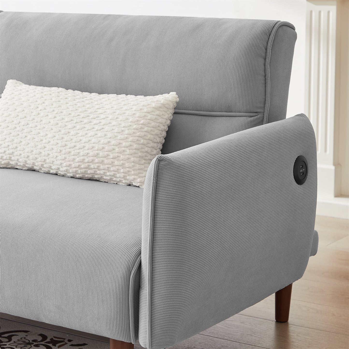 Aukfa 81in Oversized Futon Convertible Sofa Bed with USB Port for Living Room, 2 Pillows, Gray