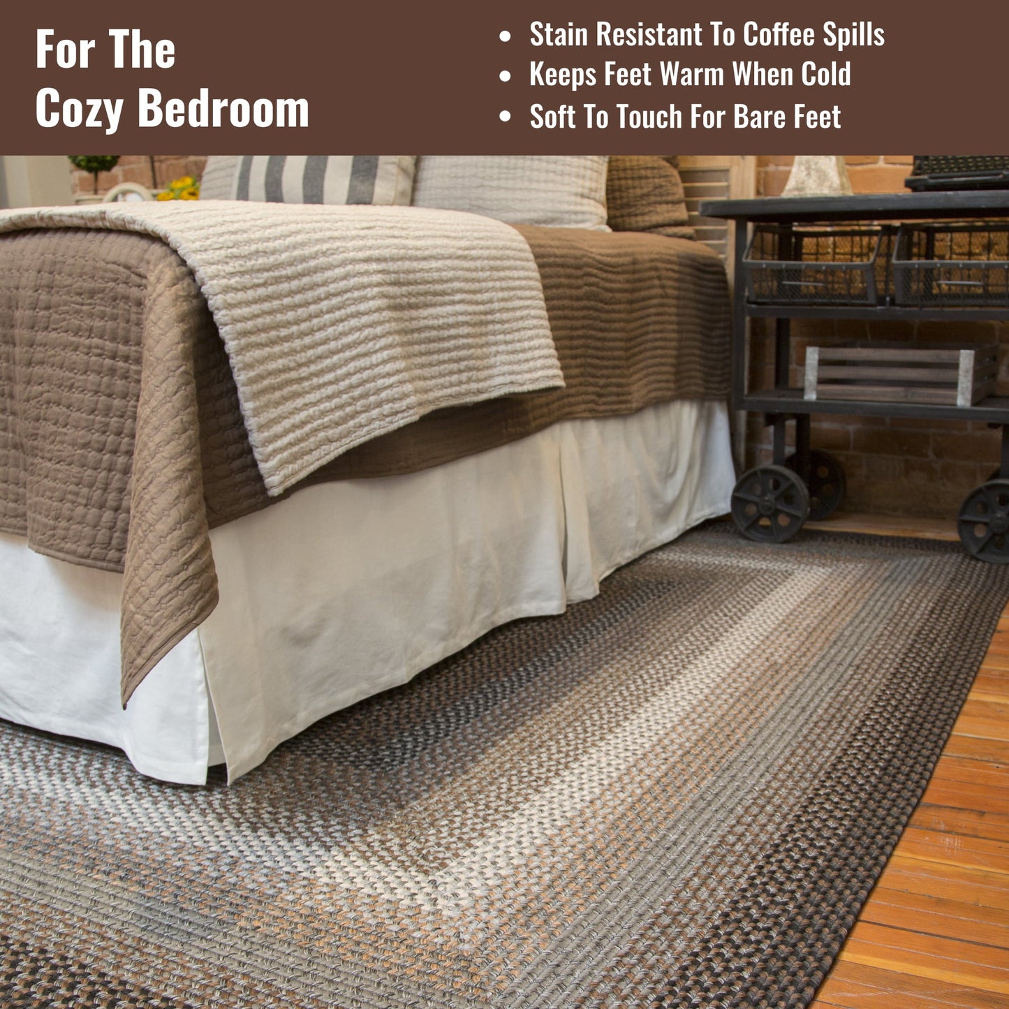 Homespice Midnight Moon Washable, Indoor-Outdoor, Pet Friendly Braided Area Rug, Reversible, Stain Resistant for Deck and Patio, Farmhouse, Rustic Modern Style, Grey - Black - Brown, 4' x 6'