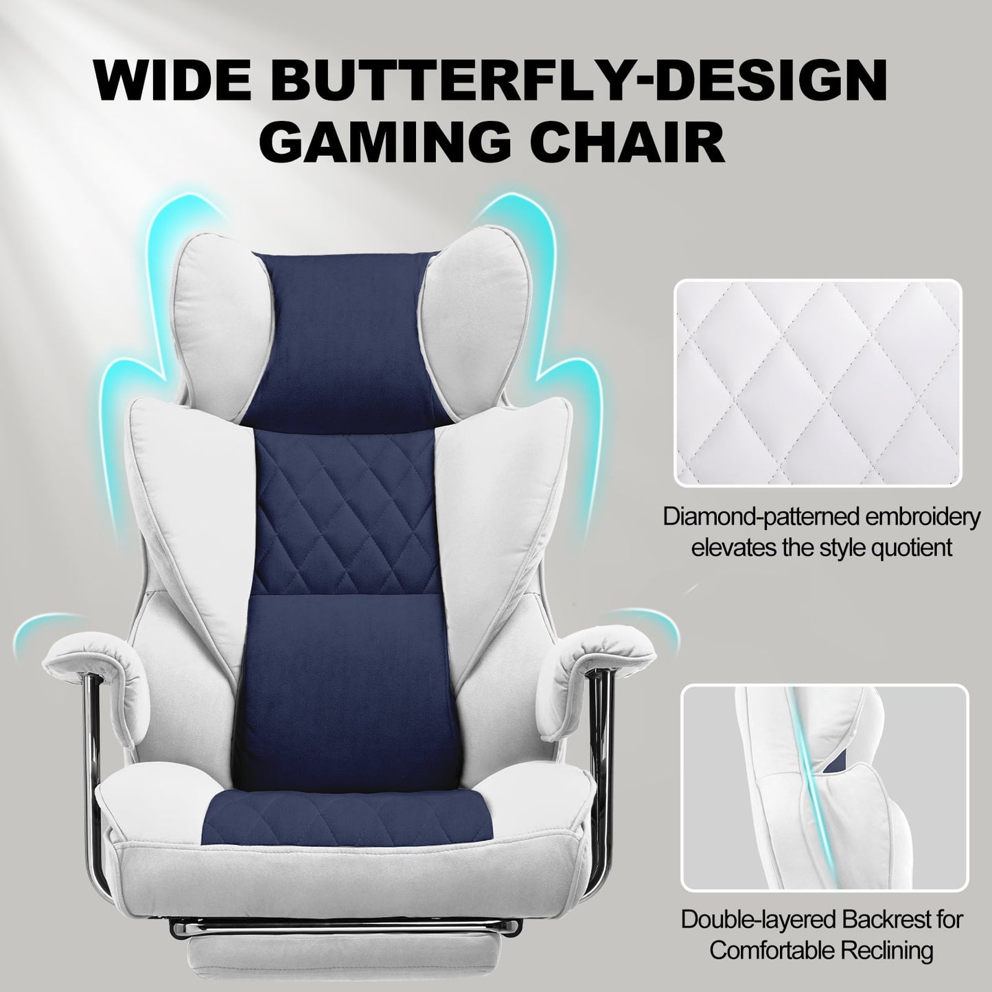 GTRACING Gaming Chair Ergonomic Executive Cozy Fabric Office Chair with Footrest, Lightblue&White