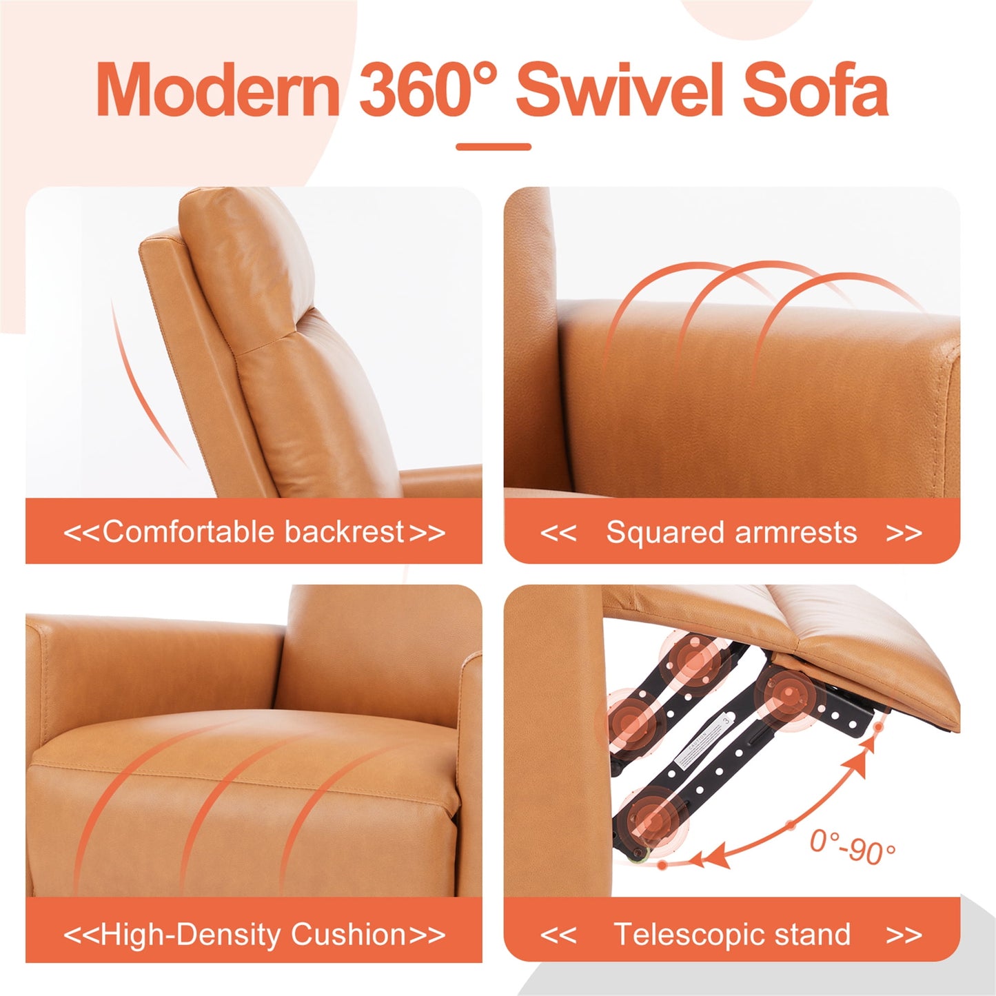 Aukfa Swivel Rocking Recliner, Glider Rocker Chair Nursery Chair for Living Room, PU Leather, Brown