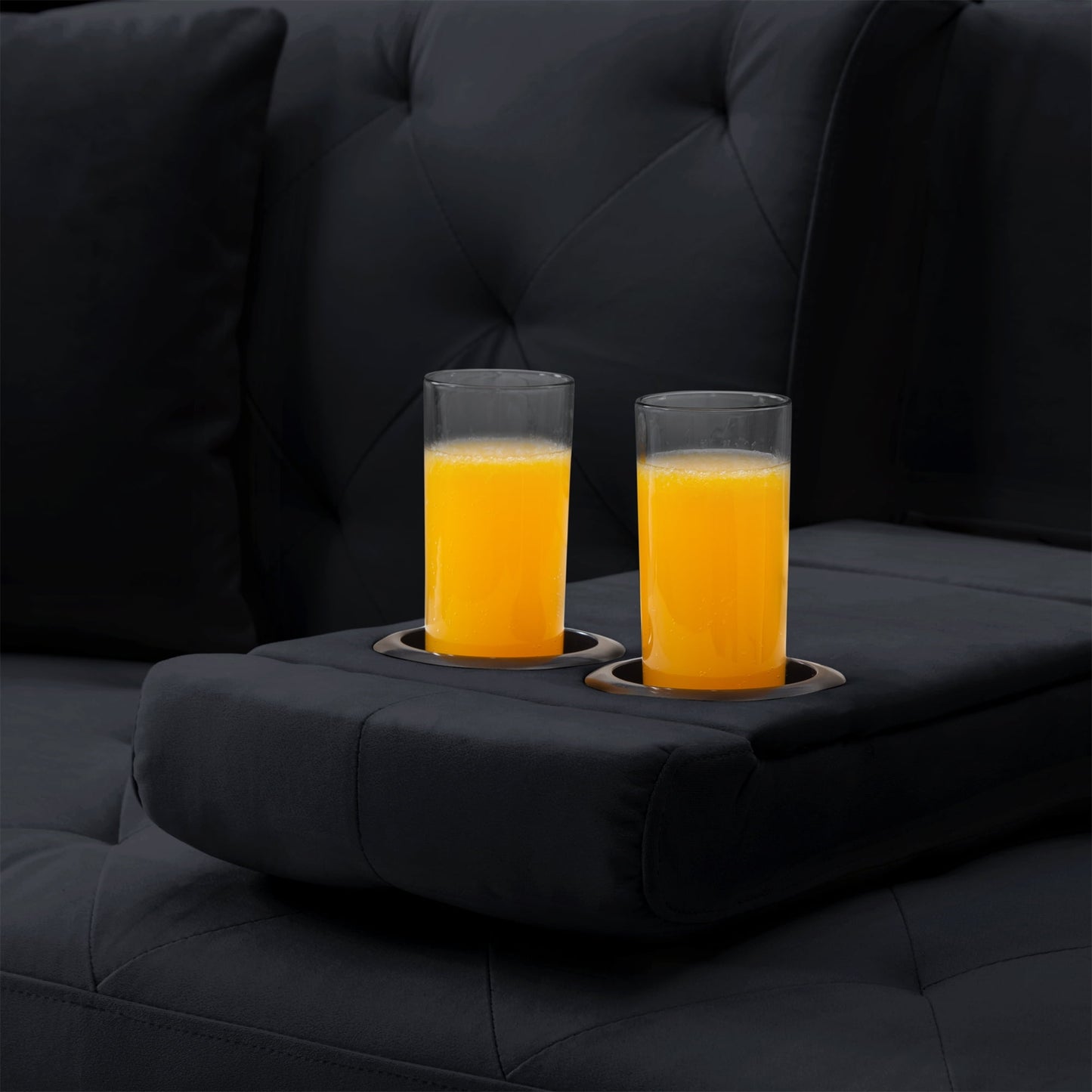 Aukfa Velvet Futon Convertible Sofa Bed for Home Office, 2 Pillows& Cup Holders, Tufted Back, Black