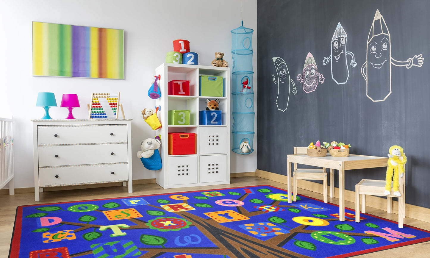 Alphabet Leaves 5'4in x 7'8in area rug in color Bold