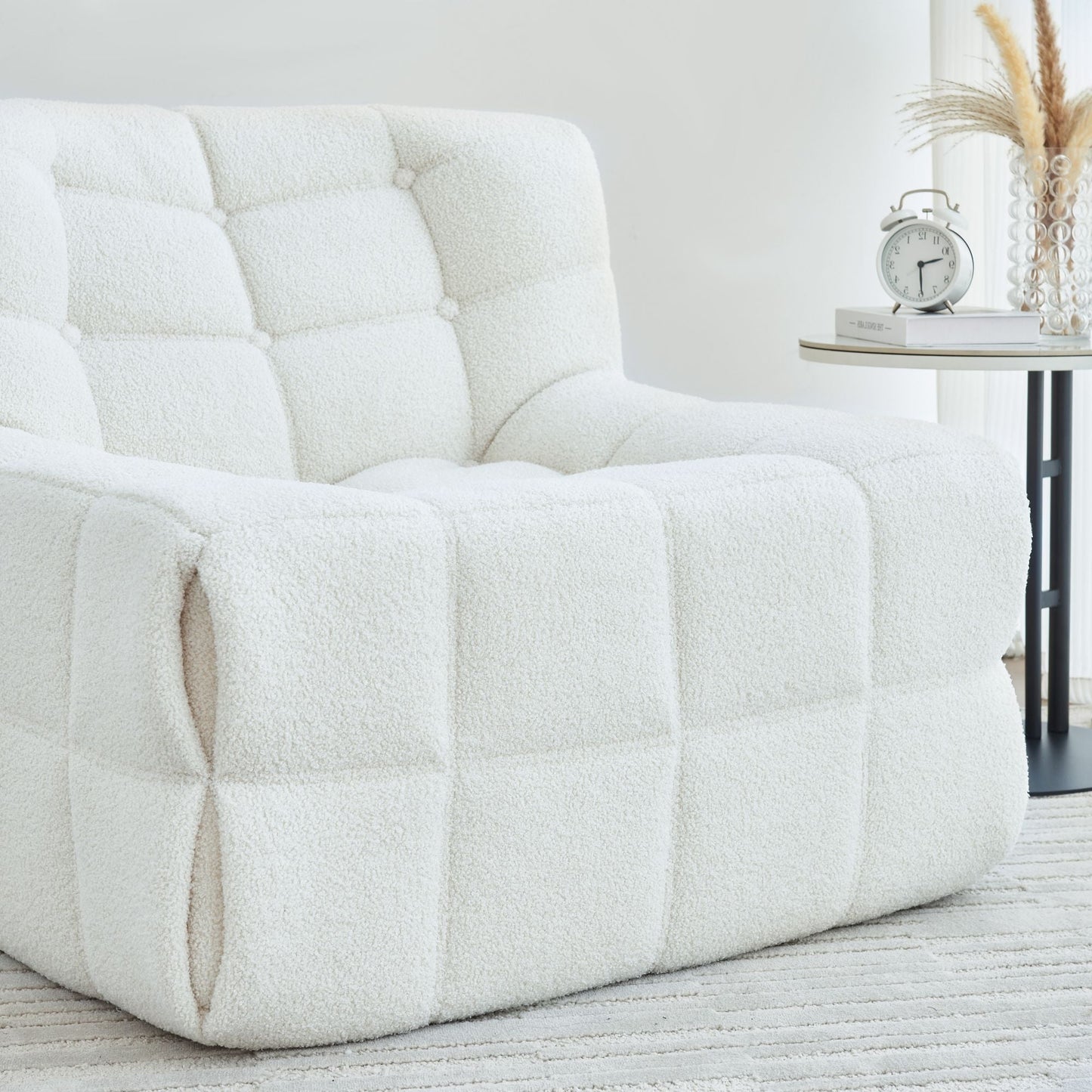 Aukfa Sofa Chair, Beanbag Pure Sponge Sofa, Sherpa Comfy Lounge Chair, No Assembly Required, White