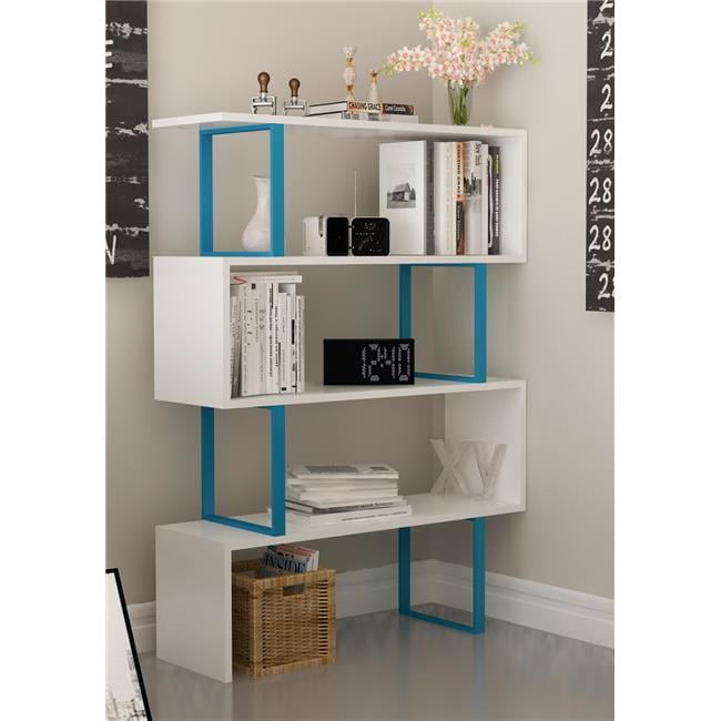 36 x 12 x 50 in. Adriana 4-Shelf Geometric Bookcase - Blue & White
