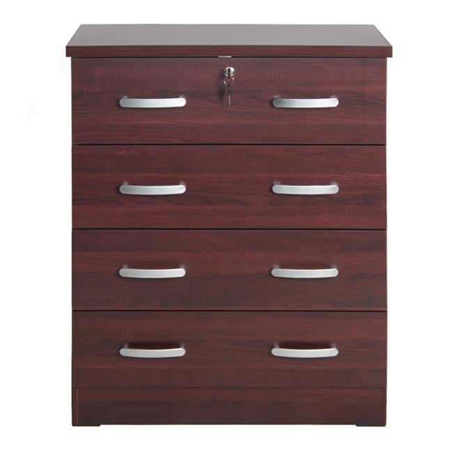 39 x 29 x 16 in. Cindy 4 Drawer Chest Wooden Dresser with Lock, Mahogany