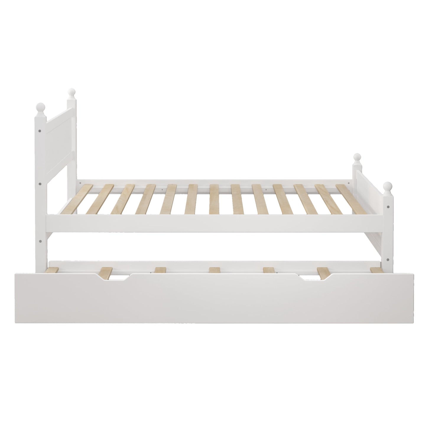 LegaHome Full Bed with Trundle, Solid Wood Bed Frame, Modern Full Size Platform Bed with Headboard and Trundle Included, No Box Spring Needed, Space Saving Trundle Bed for Kids Teens Adults, White