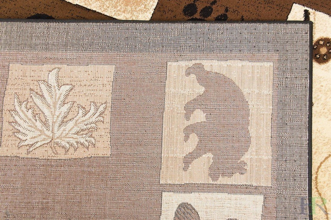 Handcraft Rugs Cabin Rug Lodge, Cabin Nature and Animals Area Rug Modern Geometric Design Cabin Area Rug Abstract, Chocolate/BeigeBear/Footprint/Trees/Fishing Equipment 5x7 feet