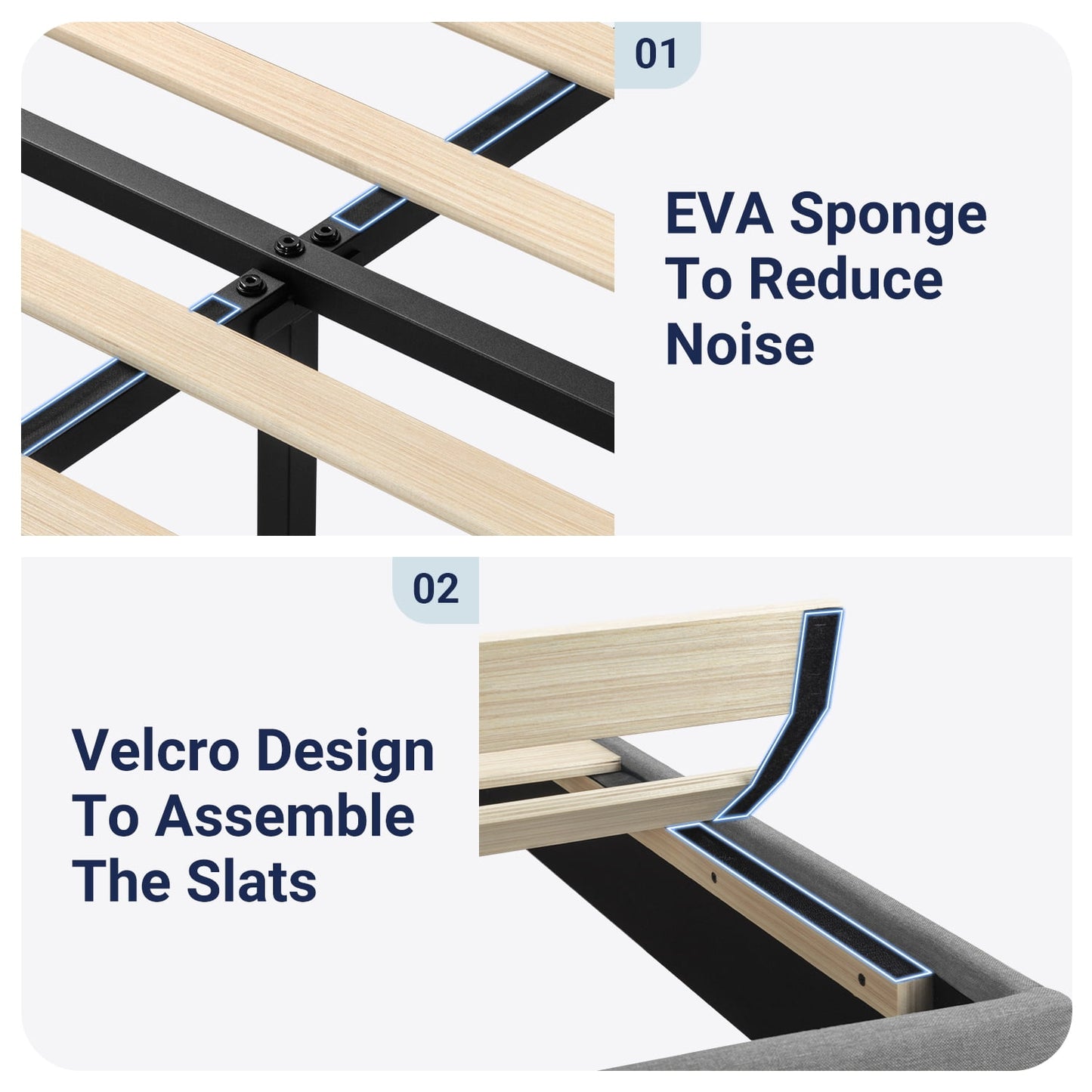 Allewie King Size Bed Frame Upholstered Platform Bed with Adjustable Headboard, Box Spring not Needed, Light Grey