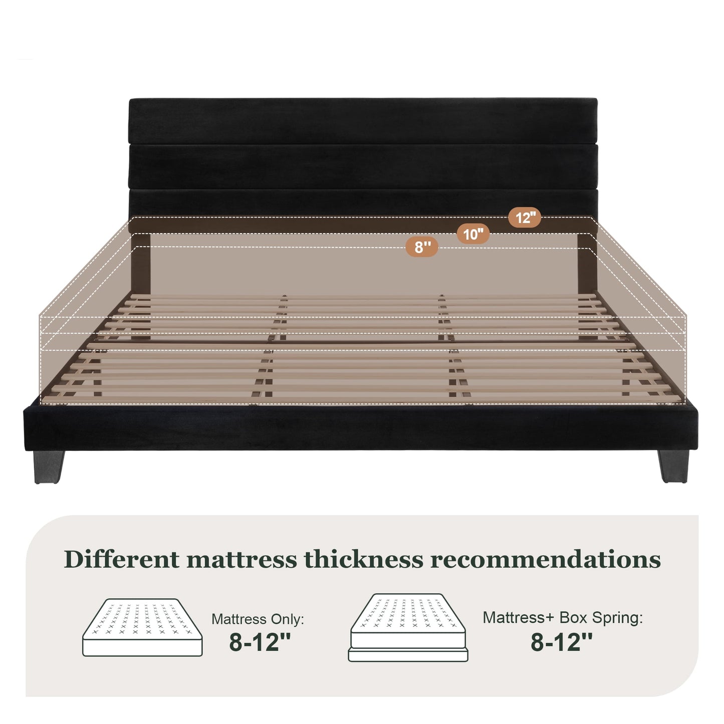 Amolife Platform King Size Bed Frame with Velvet Upholstered Headboard, No Box Spring Needed, Strong Wooden Slats, Black