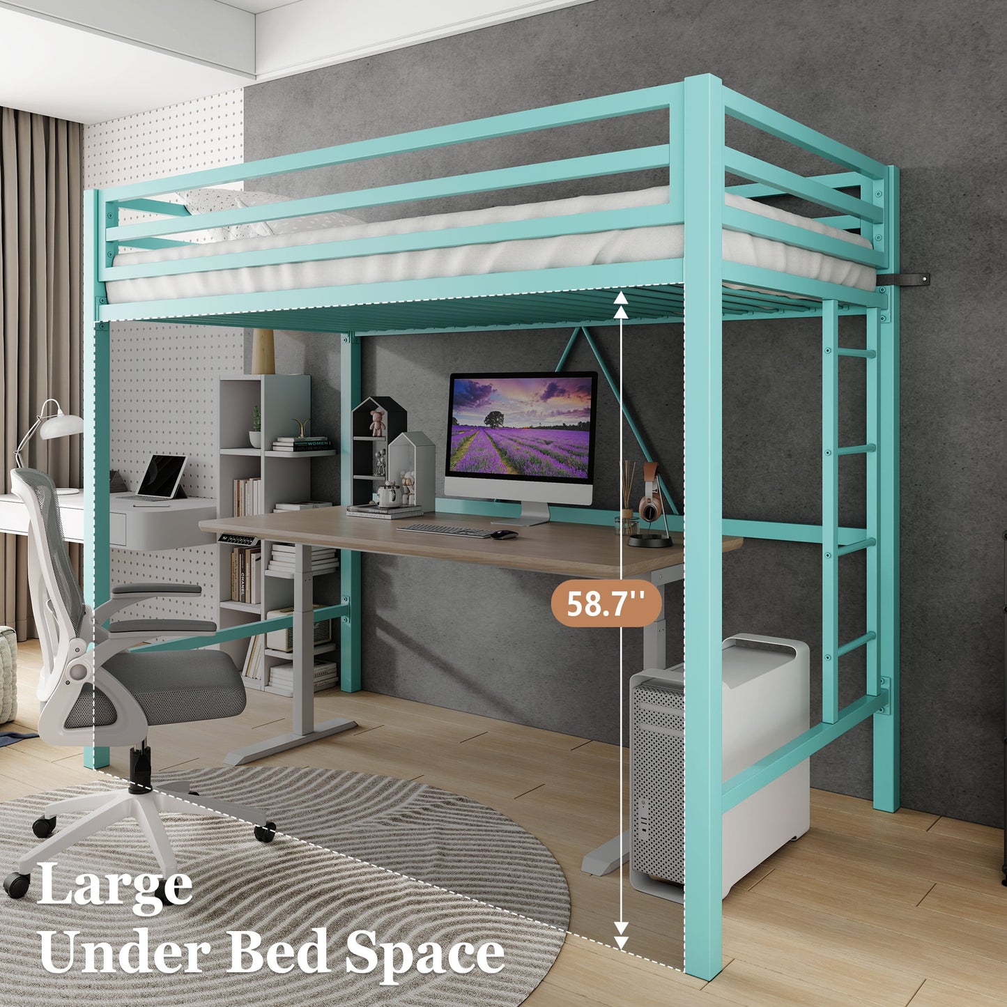 Amolife Apple Green Twin Loft Heavy Duty Bunk Bed Frame with Stairs, Full-Length Guardrail, Kids