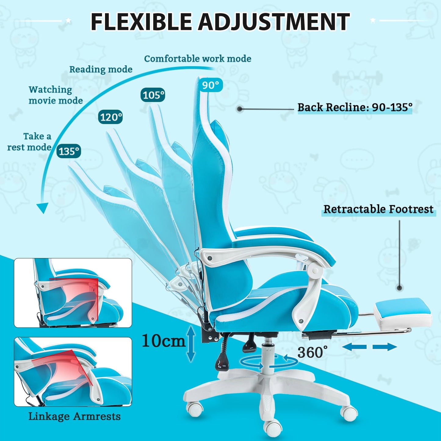 HOFFREE Gaming Chair with Massage and LED RGB Lights Ergonomic Computer Chair with Footrest High Back Video Game Chair with Adjustable Lumbar Support Linkage Armrest for Home Office