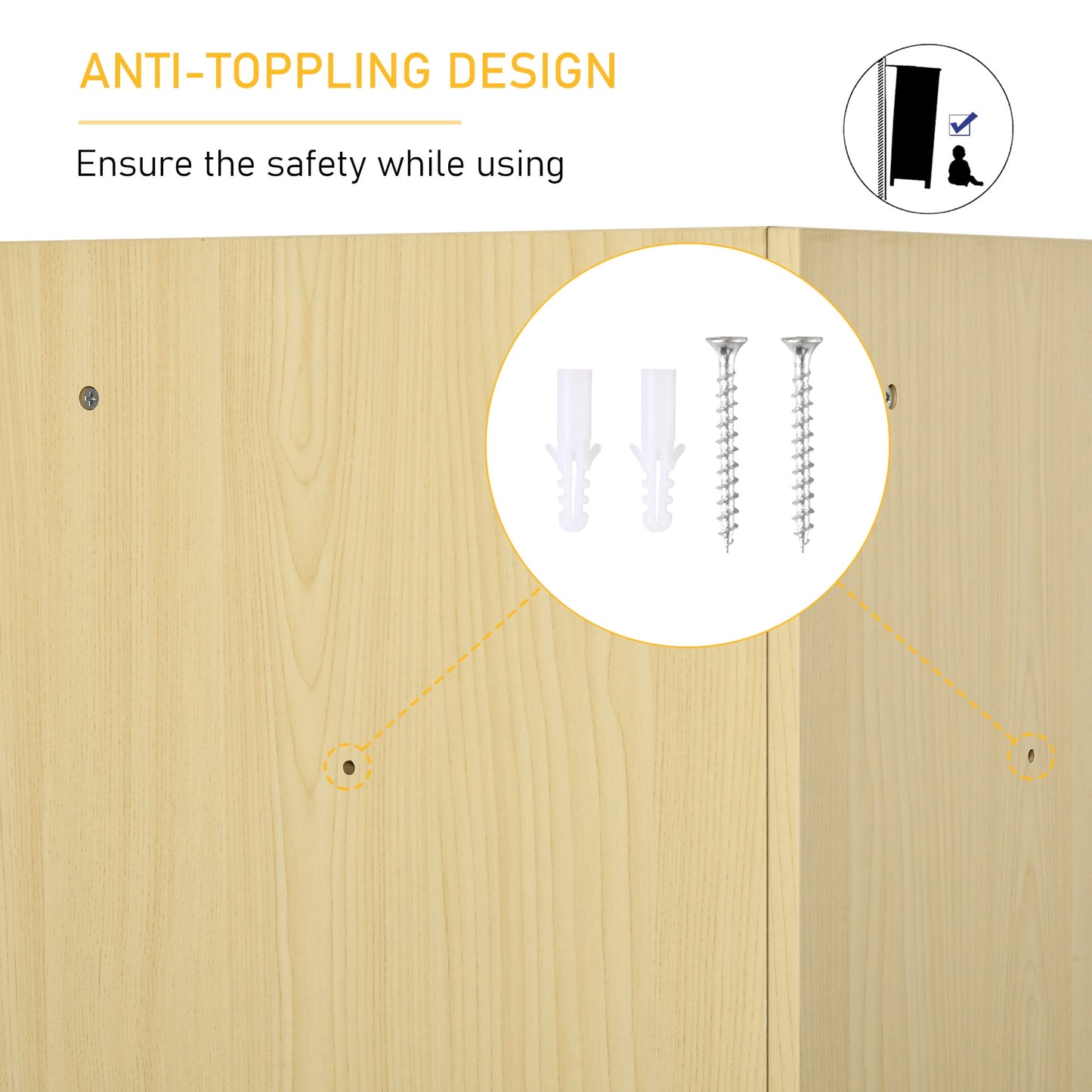HOMCOM Kids Corner Cabinet, Cubby Toy Storage Organizer, Bookshelf Unit with Three Baskets for Playroom, Bedroom, Living Room, Natural