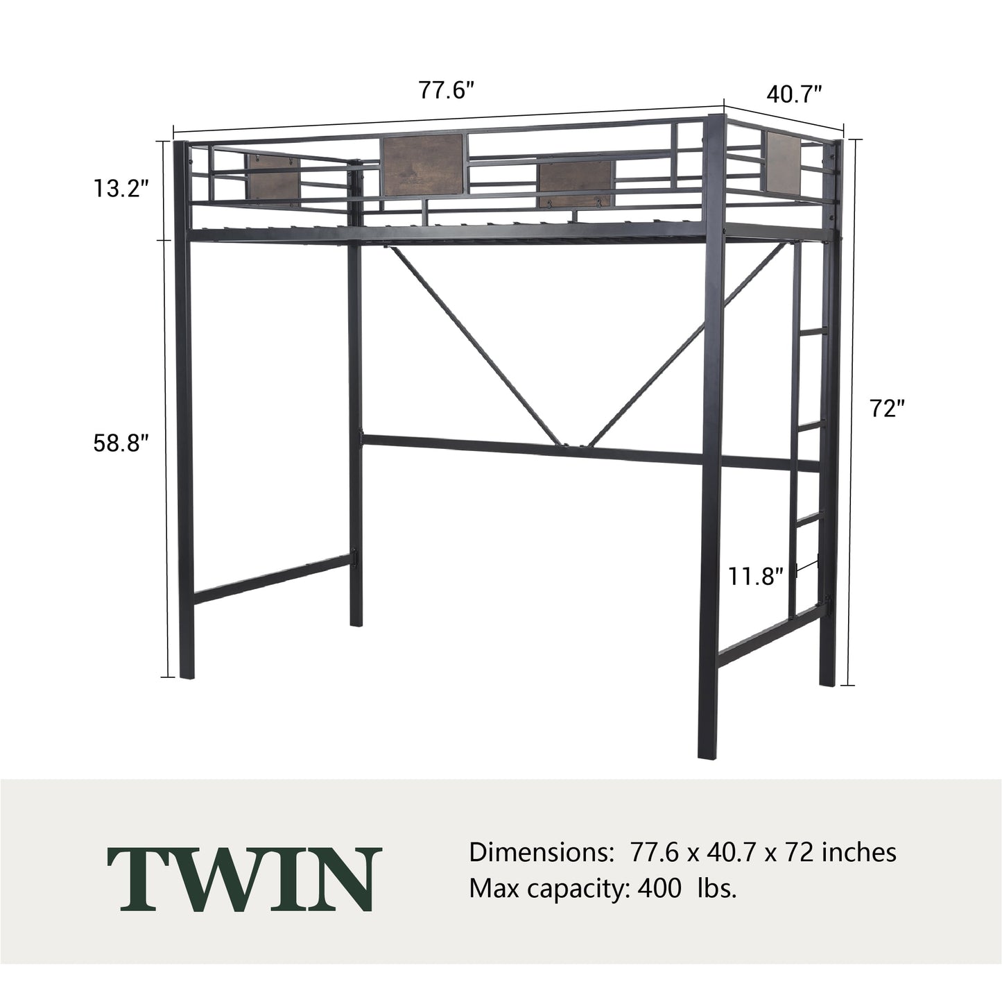 Amolife Twin-Size High Loft Bed with Stairs for Adults, Rustic Modern Natural Wood & Metal, Black Frame
