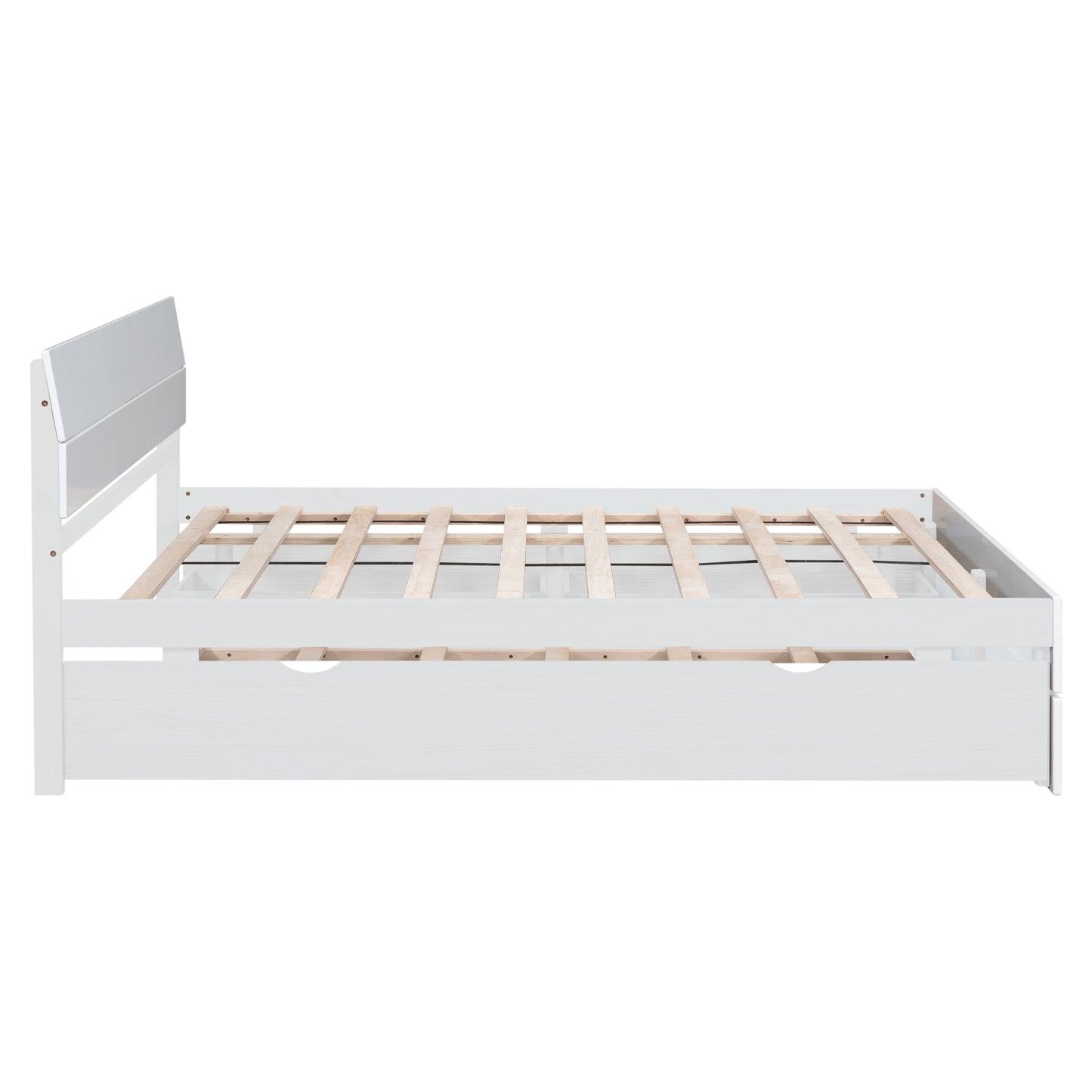 LegaHome Full Bed with Trundle and Storage Drawers, Modern Full Size Solid Wood Platform Bed Frame with Headboard and Trundle Included, No Box Spring Needed, White