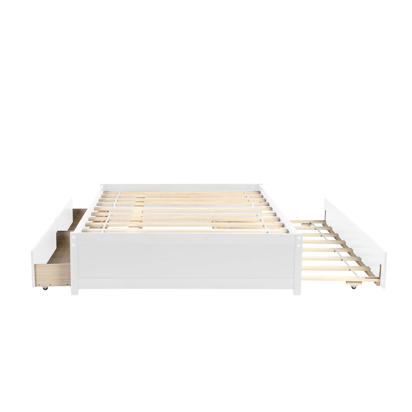 LegaHome Full Bed with Trundle and Storage Drawers, Modern Full Size Solid Wood Platform Bed Frame with Trundle Included, No Box Spring Needed, Daybed Trundle Bed for Kids Teens Adults, White