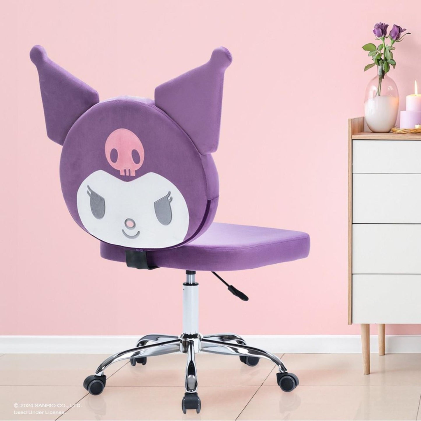 Impressions Vanity Kuromi Armless Swivel Desk Chair, Vanity Chair with Adjustable Height (Lilac)