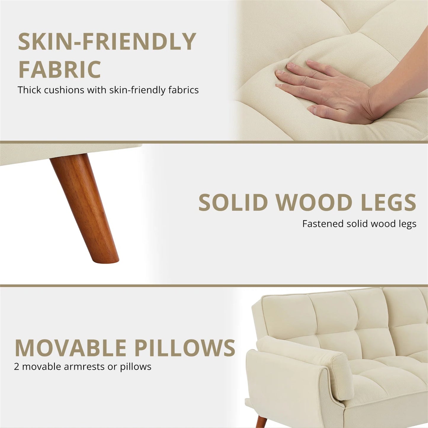 Aukfa 75in Flared Arm Futon Convertible Sofa Bed, Curved Sleeper Sofa for Home Office, Beige