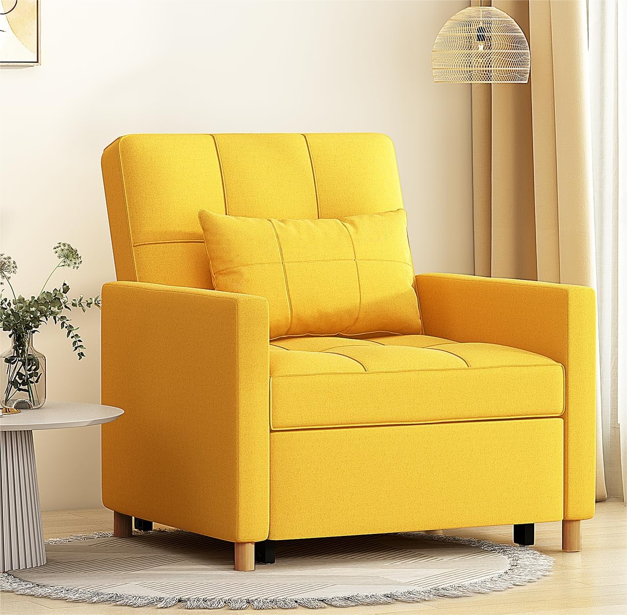 AECOJOY 3-in-1 Sleeper Sofa Chair, Luminous Yellow, Foldable Indoor Lounger, Pull Out Convertible Bed