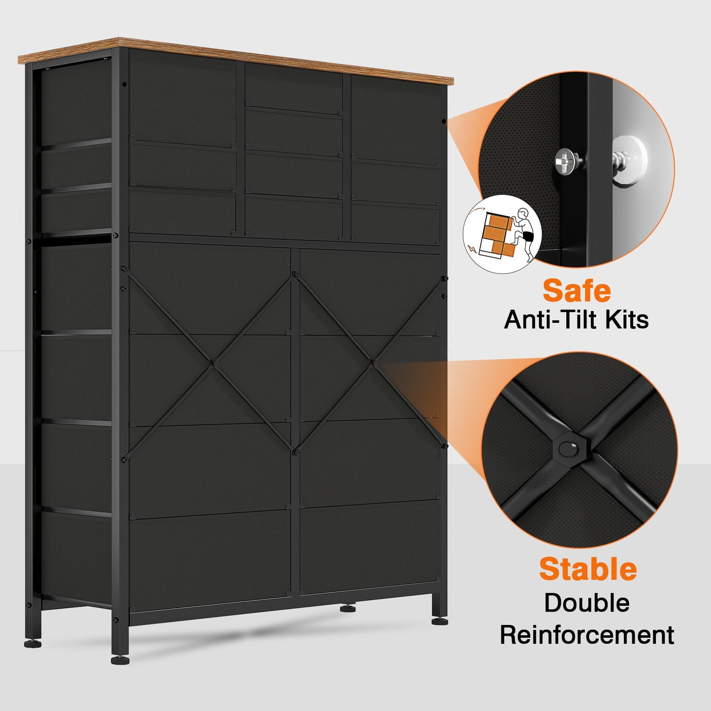 GIKPAL Dressers for Bedroom, 18 Drawer Dresser Chest of Drawers Furniture Dresser Tall Dressers Storage Fabric Drawers for Living Room Office, Gray