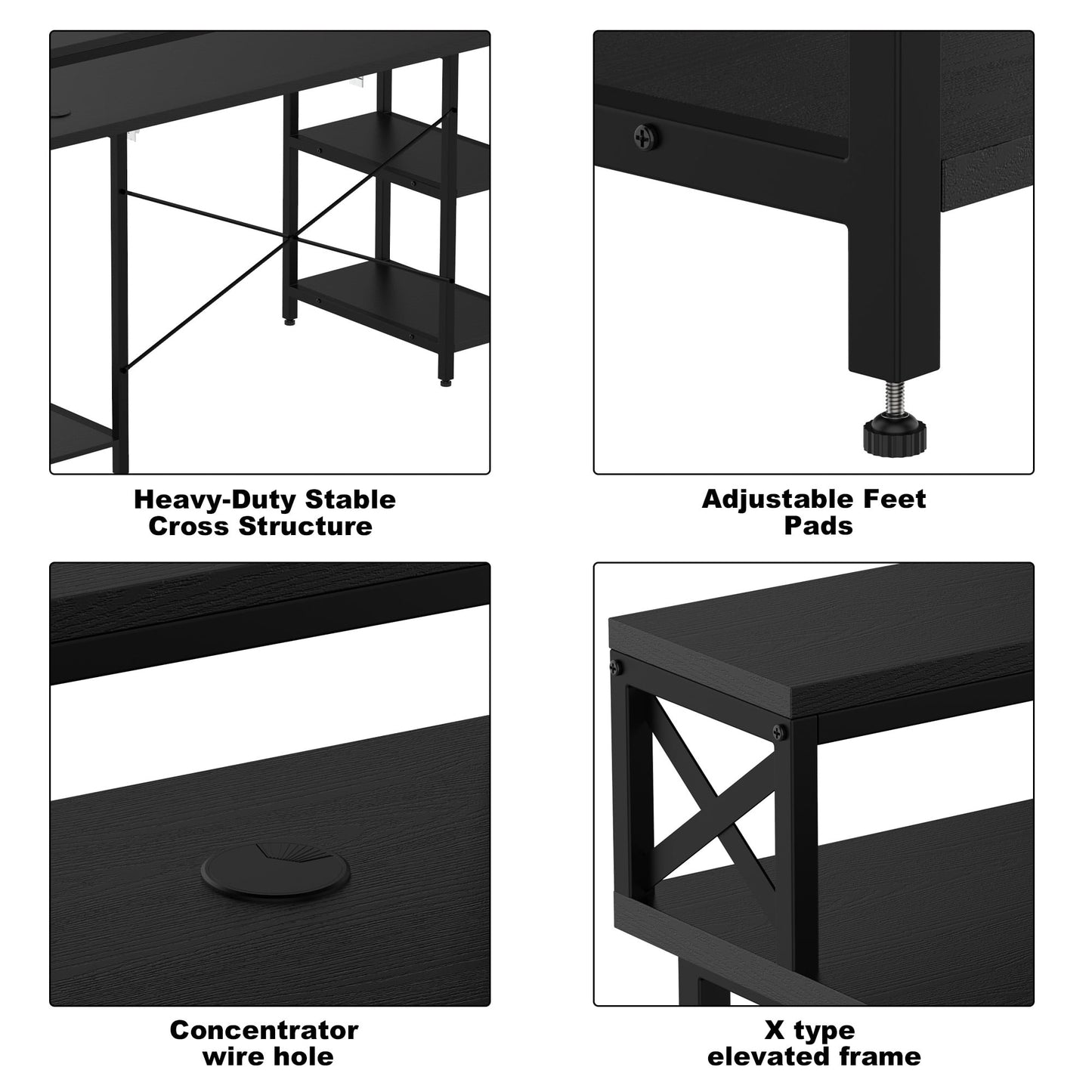 IRONCK Computer Desk 55in with Keyboard Tray, Modern Industrial Home Office PC Desk Study Writing Table with Monitor Stand Storage Shelf, Black