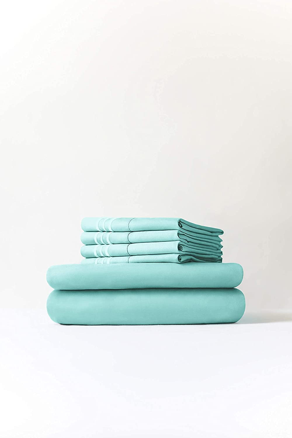 800 Thread Count 5 Piece Split California King Sheets Sets Set ( 2- Twin XL Fitted Sheets 1-Flat sheet and 2-Pillow covers ) with 30in deep pocket for Adjustable Bed Color Aqua Blue Solid