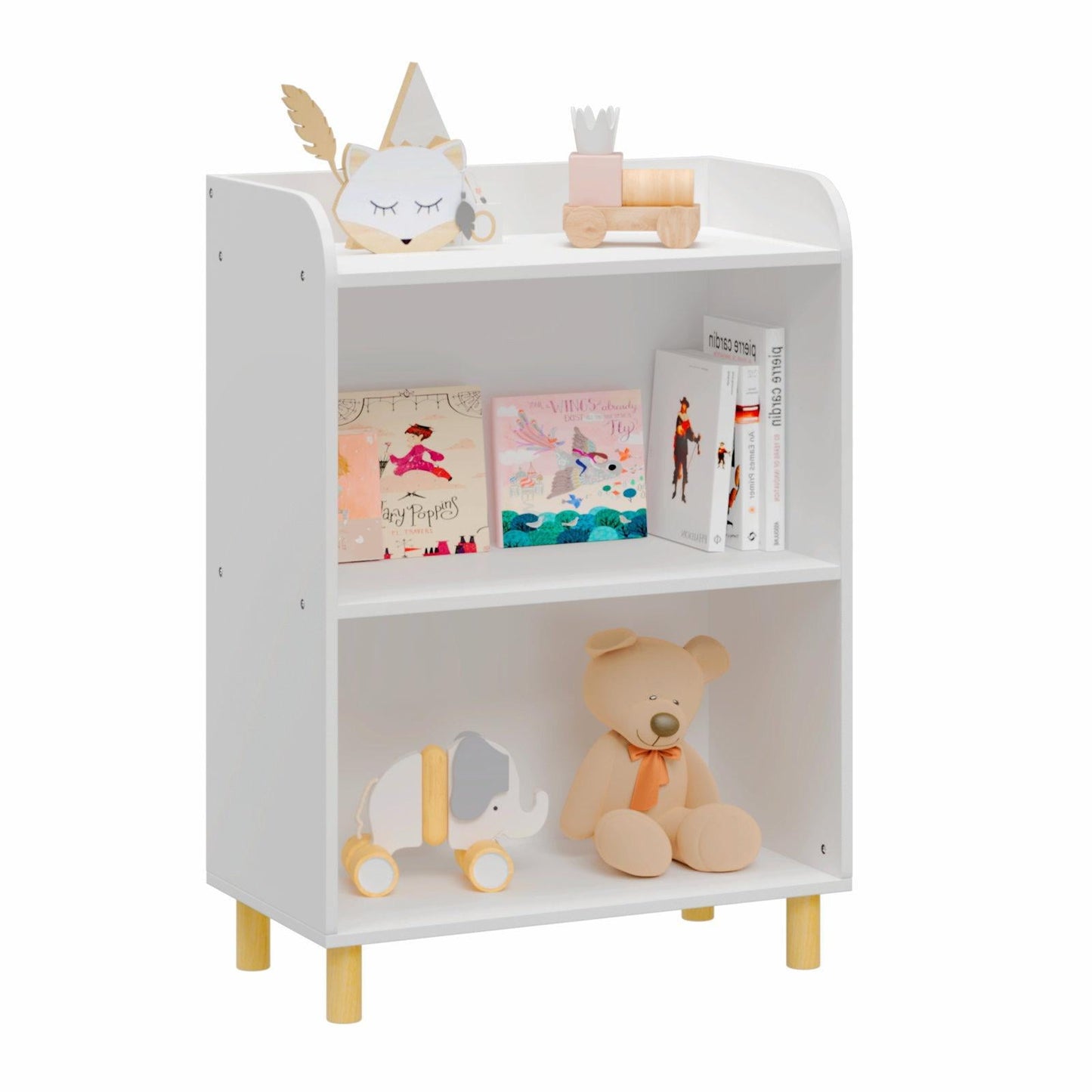 Glavbiku Kids Wood 3-Tier Bookcase, Child Toy Storage Cabinet Organizer for Playroom,Nursery,White