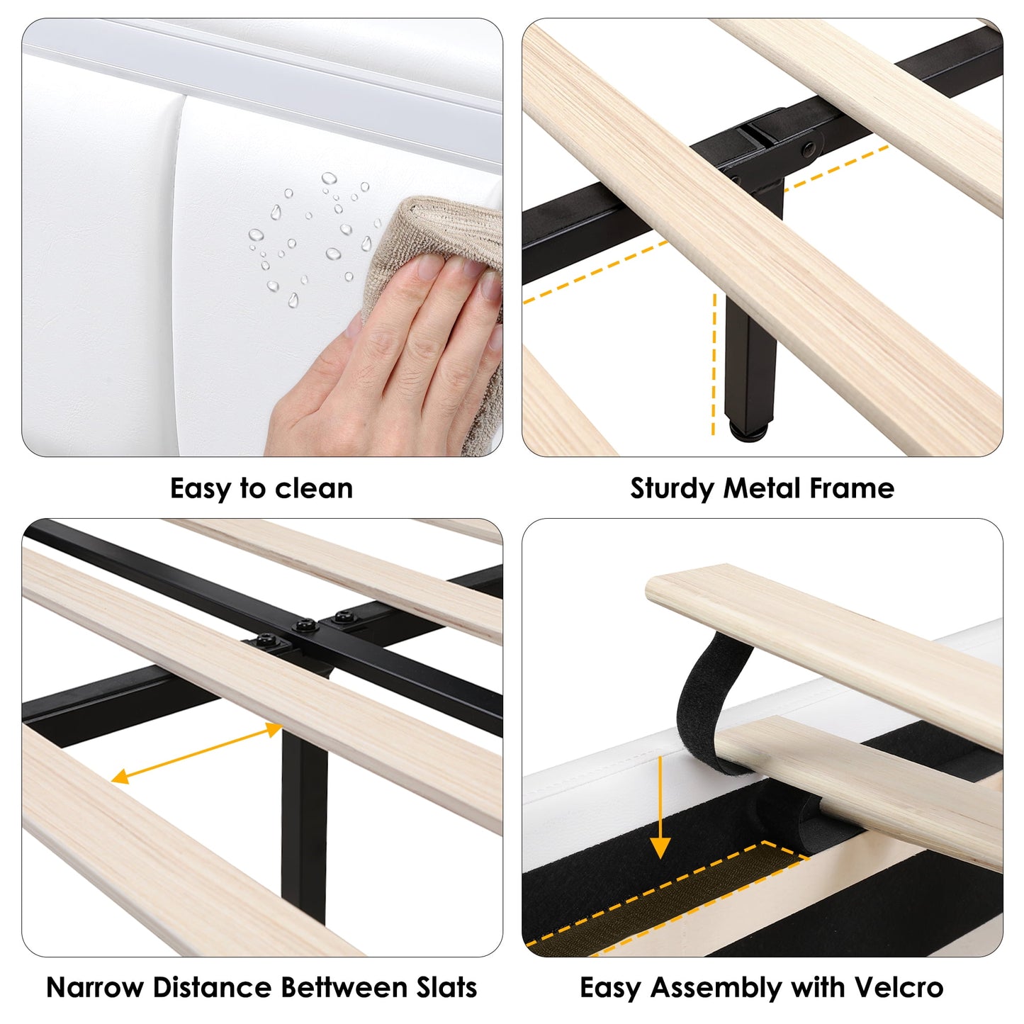 Homfa Full Size Floating Bed with LED Lights & Charging Station, Modern PU Upholstered Platform Bed Frame Bed with Storage Headboard, White