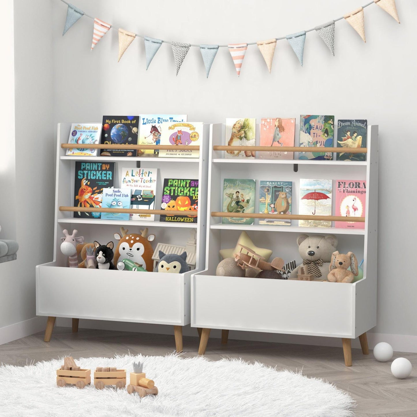 Glavbiku Kids Wood Bookshelf,Book Organizer Rack,Toy Storage Cabinet Organizer for Playroom,White