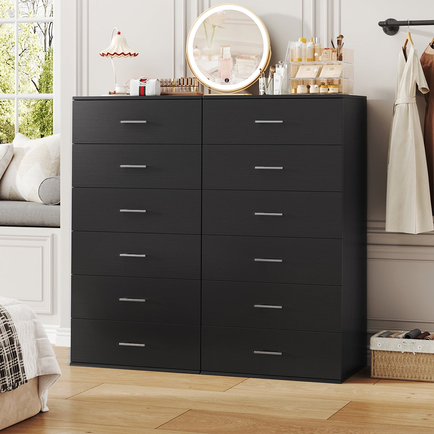 Homfa 6 Drawer Vertical Wood Dresser, Modern Tall Storage Cabinet for Bedroom and Living Room, Black