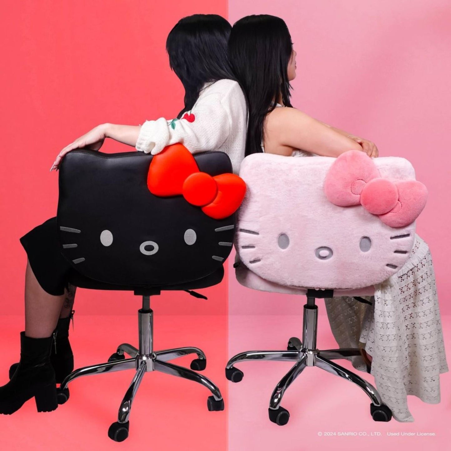 Impressions Vanity Hello Kitty Teddy Fur Swivel Vanity Chair with 360 Degree Rolling Wheels (Pink)