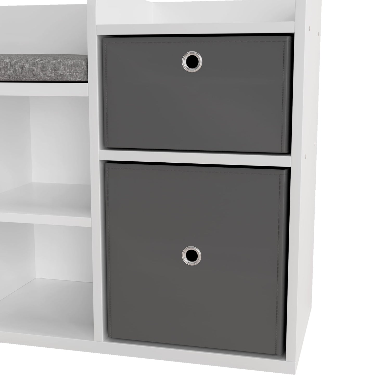 Ataucjin Toy Storage Organizer with Reading Nook 44.1in Width Kids Bookshelf White Bookcase Seat Cushion Wooden 6-Cubby Storage Bench 2 Drawers Toddler Cabinet Shelf for Kids Room, Playroom, Nursery