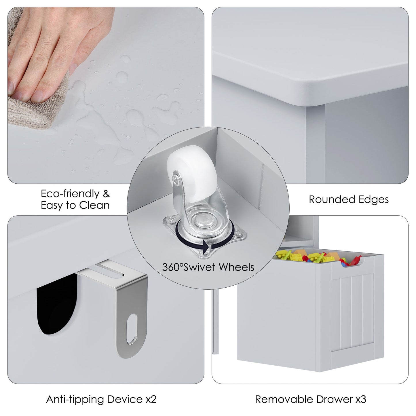 Homfa 5 Cube Toy Storage Organizer, Kids Geometric Bookcase with 3 Drawers, Storage Cabinet for Living Room, Gray Finish