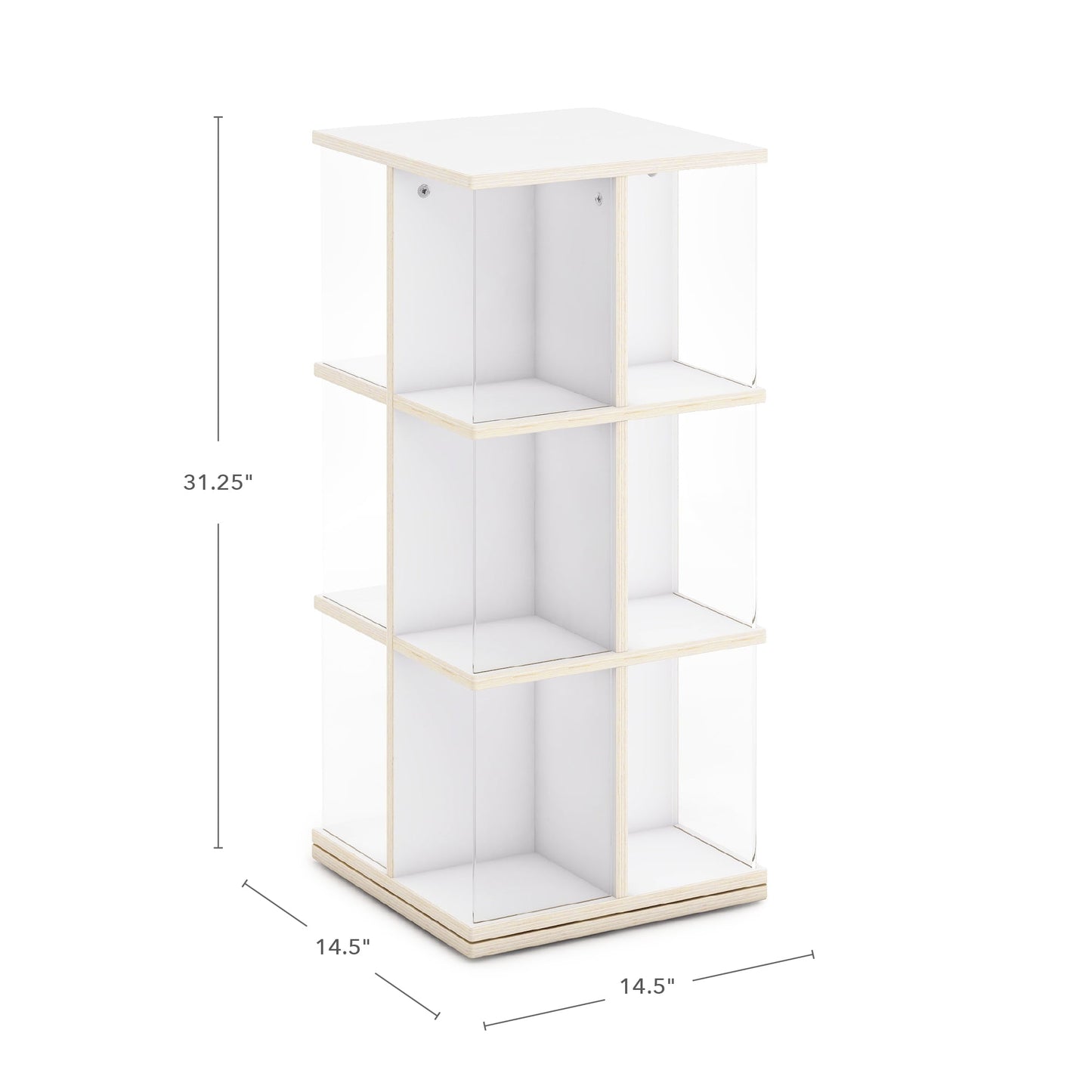 Guidecraft EdQ Rotating 3 Tier Book Display - White: Round Wooden Spinning Bookshelf Storage with Acrylic Shelves for Kids' Books