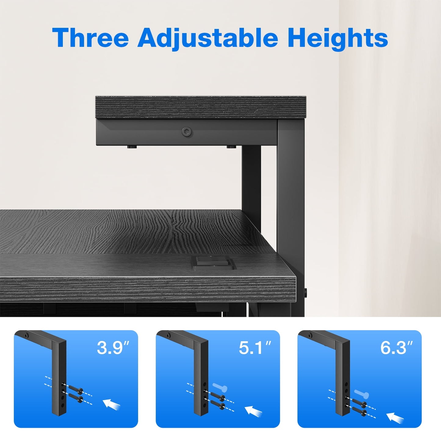 61 inch L Shaped Gaming Desk with LED Lights & Power Outlets, Corner Desk with Drawers, Computer Desk with Adjustable Heights Monitor Stand, Gaming Table with Hooks, Black