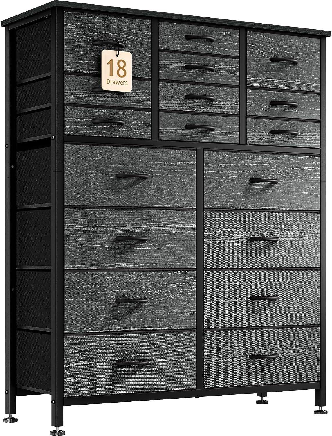 GIKPAL Slim Compact Dresser for Bedroom, 18 Drawers Chest in Black, Space-Saving Furniture with Ample Storage