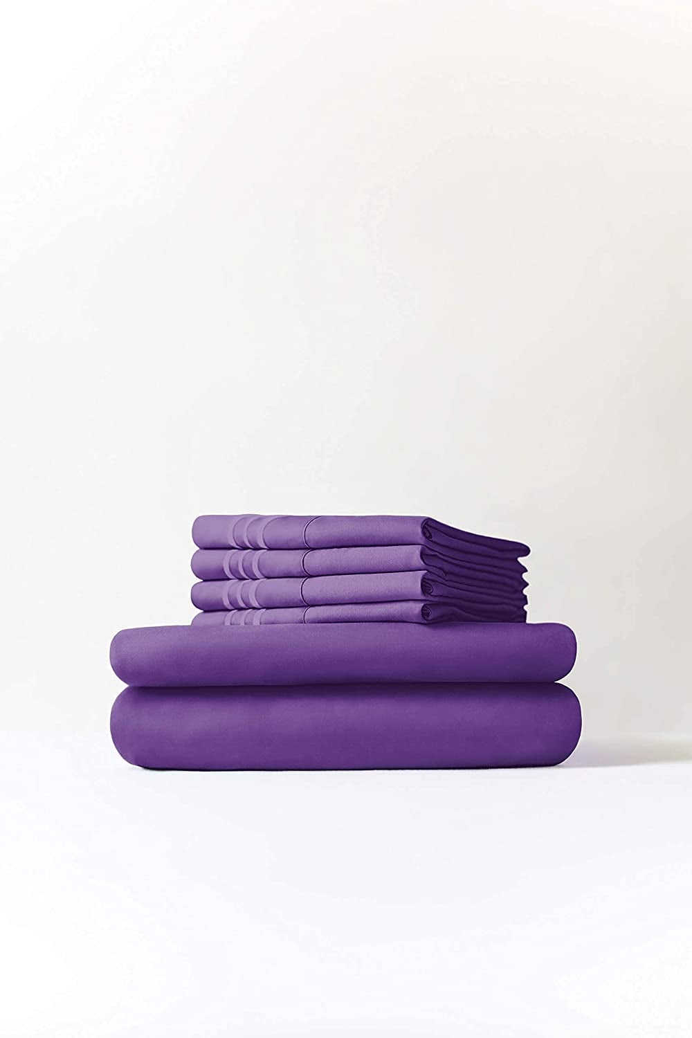 700 Thread Count 5 Piece Split California King Sheets Sets Set ( 2- Twin XL Fitted Sheets 1-Flat sheet and 2-Pillow covers ) with 27in deep pocket for Adjustable Bed Color Purple Solid