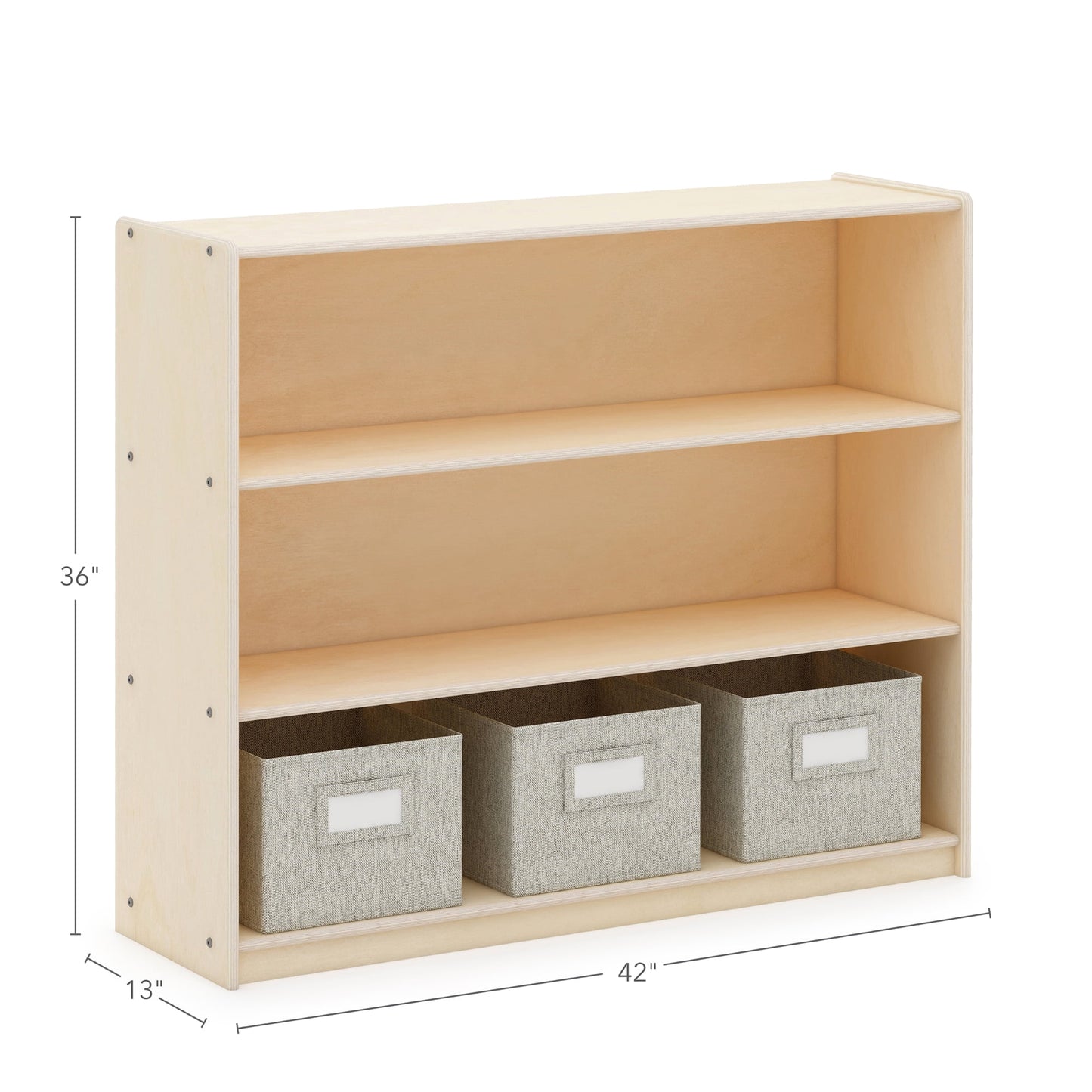 Guidecraft EdQ 3-Shelf Open Storage 36in - Natural: Children's Wooden Home and Classroom Toy and Book Organizer with Shelves and Bins