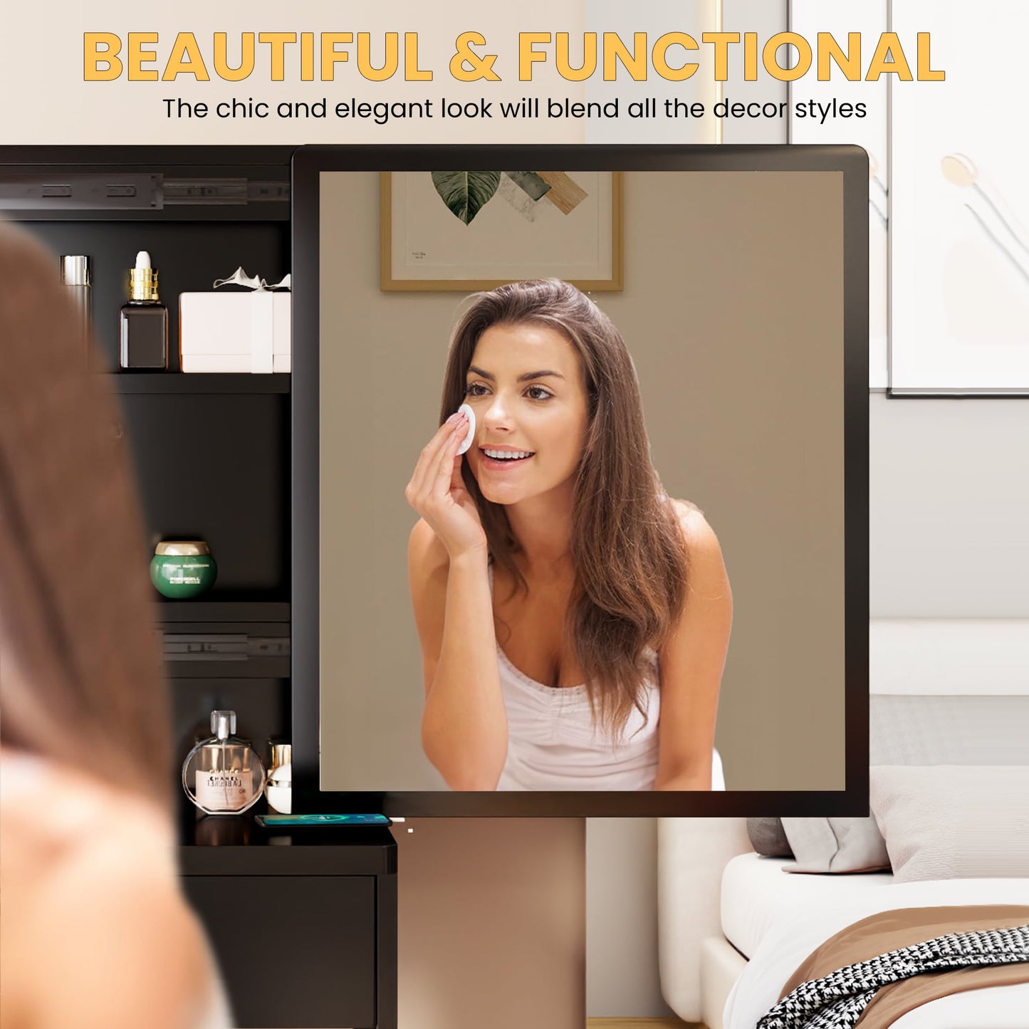 Aukfa Makeup Vanity Set Dressing Vanity Table with Mirror for Girls - Black