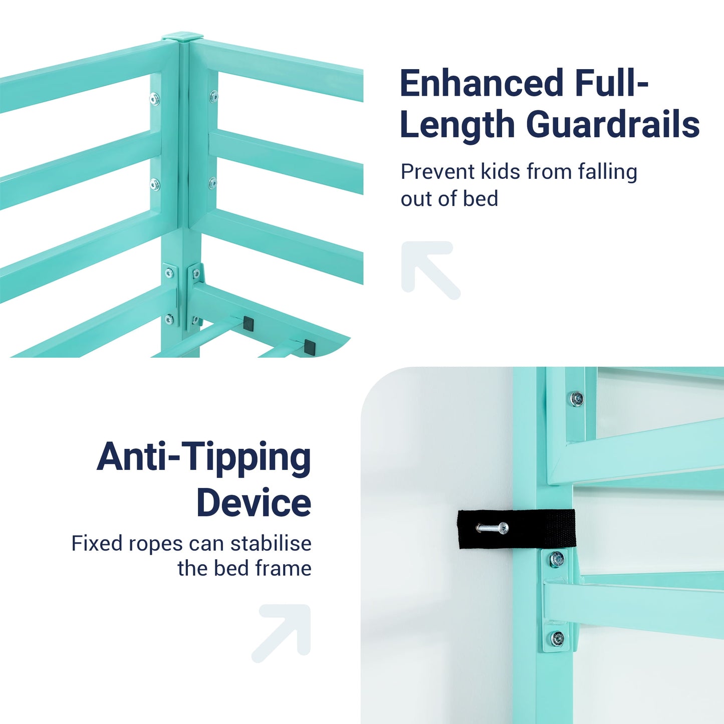 Allewie Loft-Style, Twin Size Bed, Apple Green, Heavy-Duty Metal with Guardrail & Removable Stairs