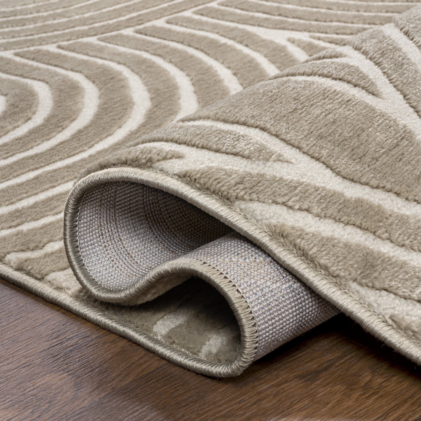 Ariana MidCentury Art Deco Striped Arches Two-Tone High-Low Beige/Cream 2 ft. x 8 ft. Runner Rug