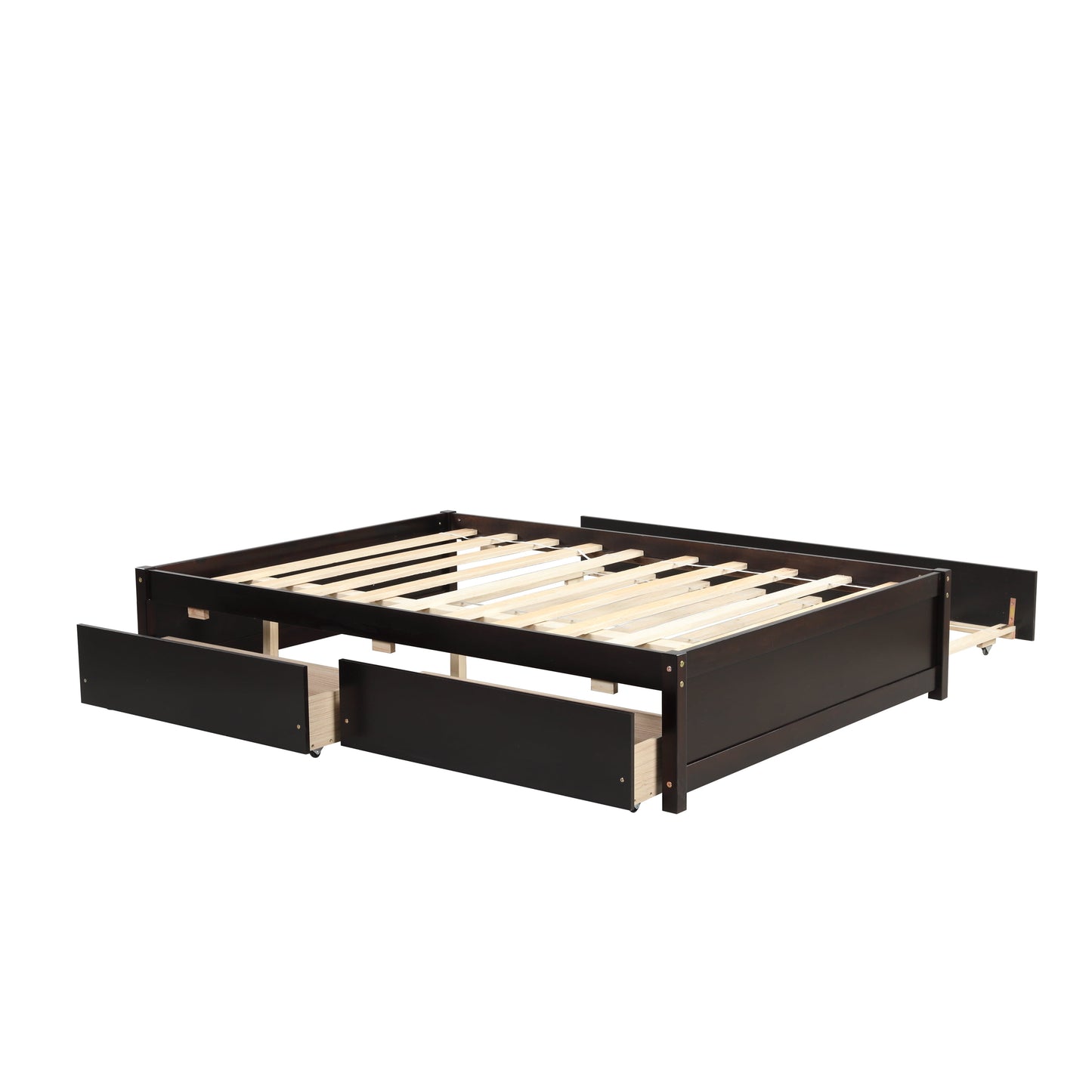 LegaHome Full Bed with Trundle and Storage Drawers, Modern Full Size Solid Wood Platform Bed Frame with Trundle Included, No Box Spring Needed, Daybed Trundle Bed for Kids Teens Adults, Espresso