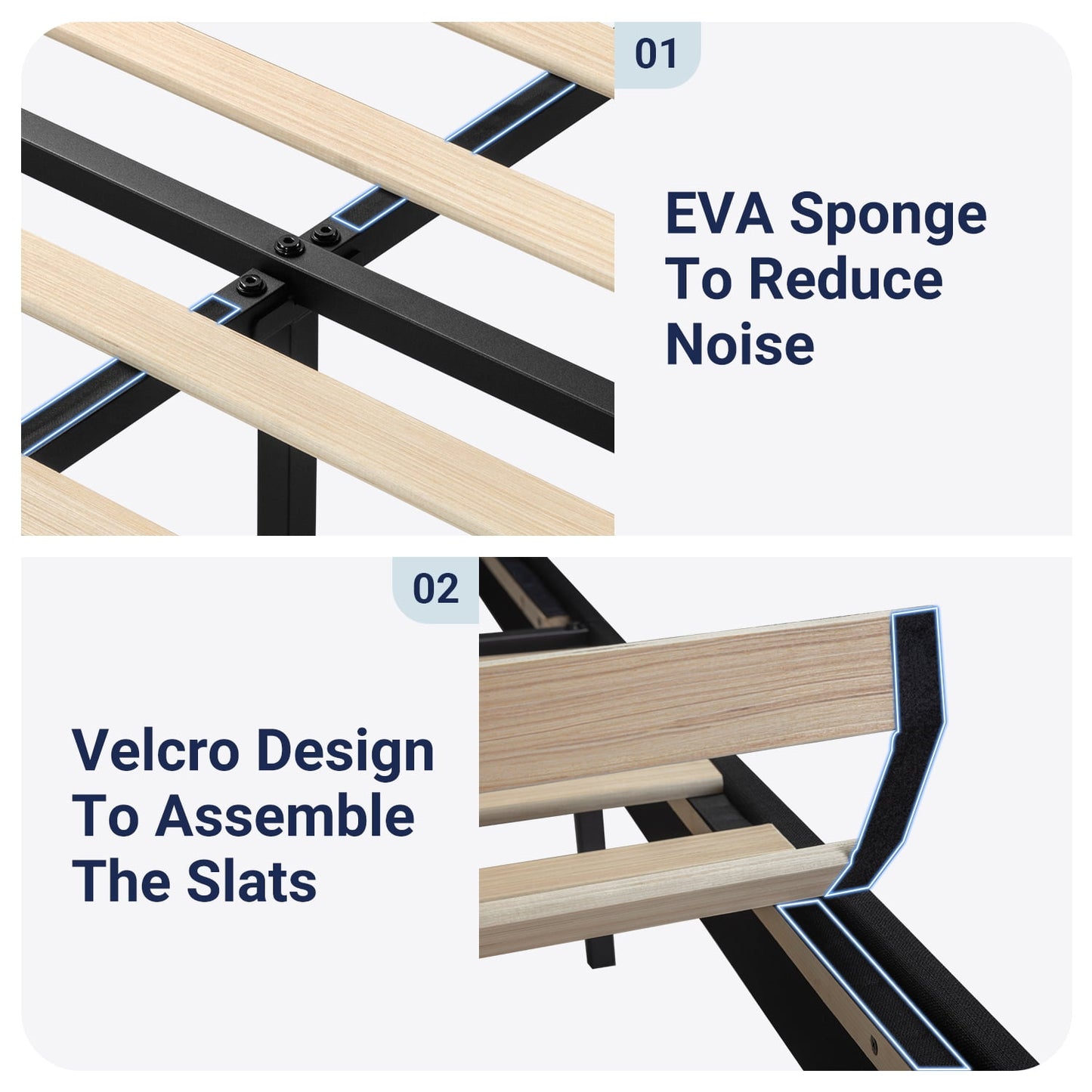 Allewie Full Size Bed Frame Upholstered Platform Bed with Adjustable Headboard, Box Spring not Needed, Black