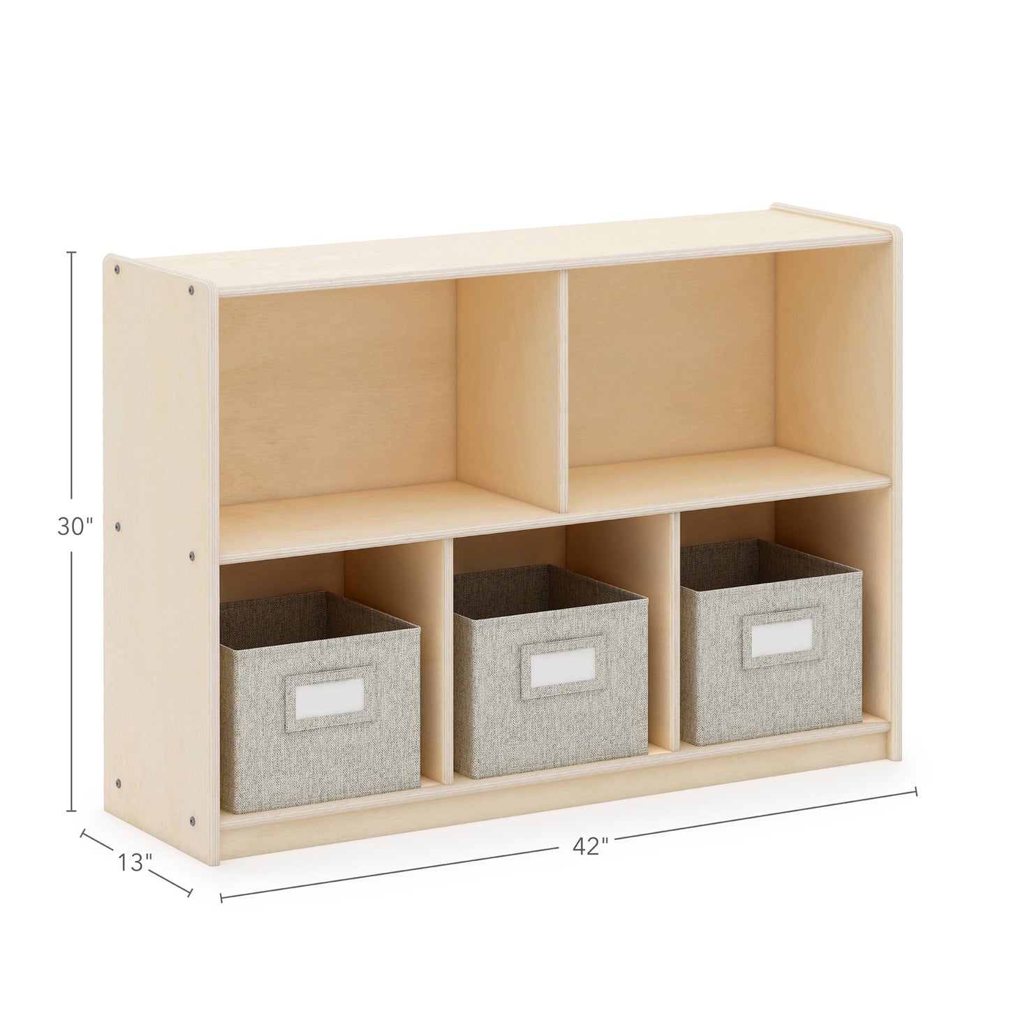 Guidecraft EdQ 2-Shelf 5-Compartment Storage 30in - Natural: Kids' Wooden Classroom Bookshelf, Art and Craft Supply Furniture with Bins